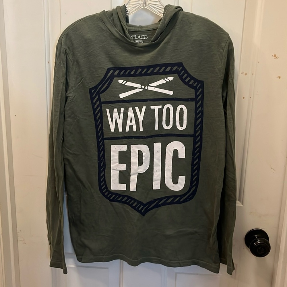 VGUC Children’s Place Boys “Way Too Epic” Hooded Shirt - Sz XXL/16